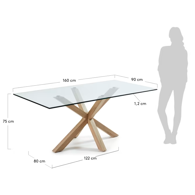 Kave Home Argo glass table with steel legs with wood-effect finish 160 x 90 cm