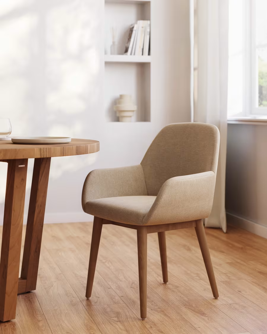 Kave Home 2 x Konna chair in beige with solid ash wood legs in a dark finish