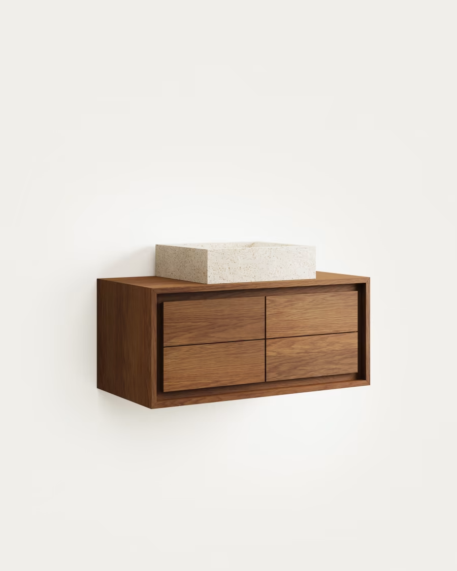 Kave Home Kenta bathroom furniture in solid teak wood with a walnut finish, 90 x