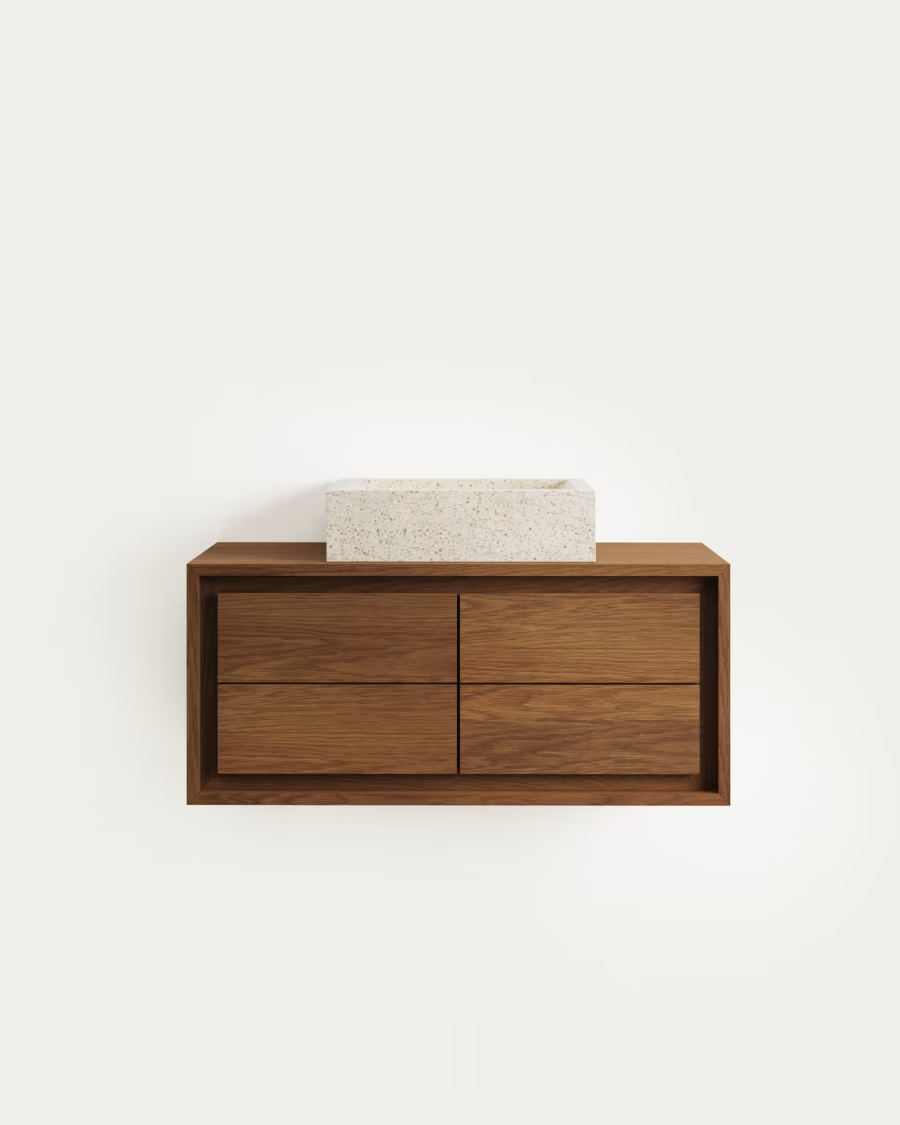 Kave Home Kenta bathroom furniture in solid teak wood with a walnut finish, 90 x