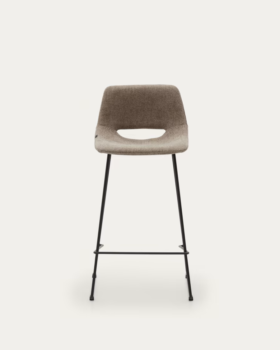 Kave Home 2 x Zahara bar stool in brown with steel legs in black finish, height