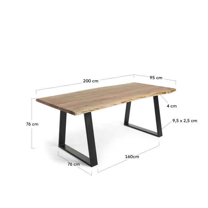 Kave Home Alaia table made from solid acacia wood with natural finish 200 x 95cm