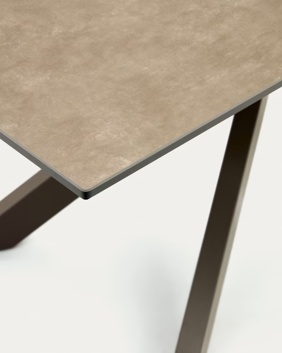 Kave Home Atminda extendable table, porcelain and steel legs with a brown finish