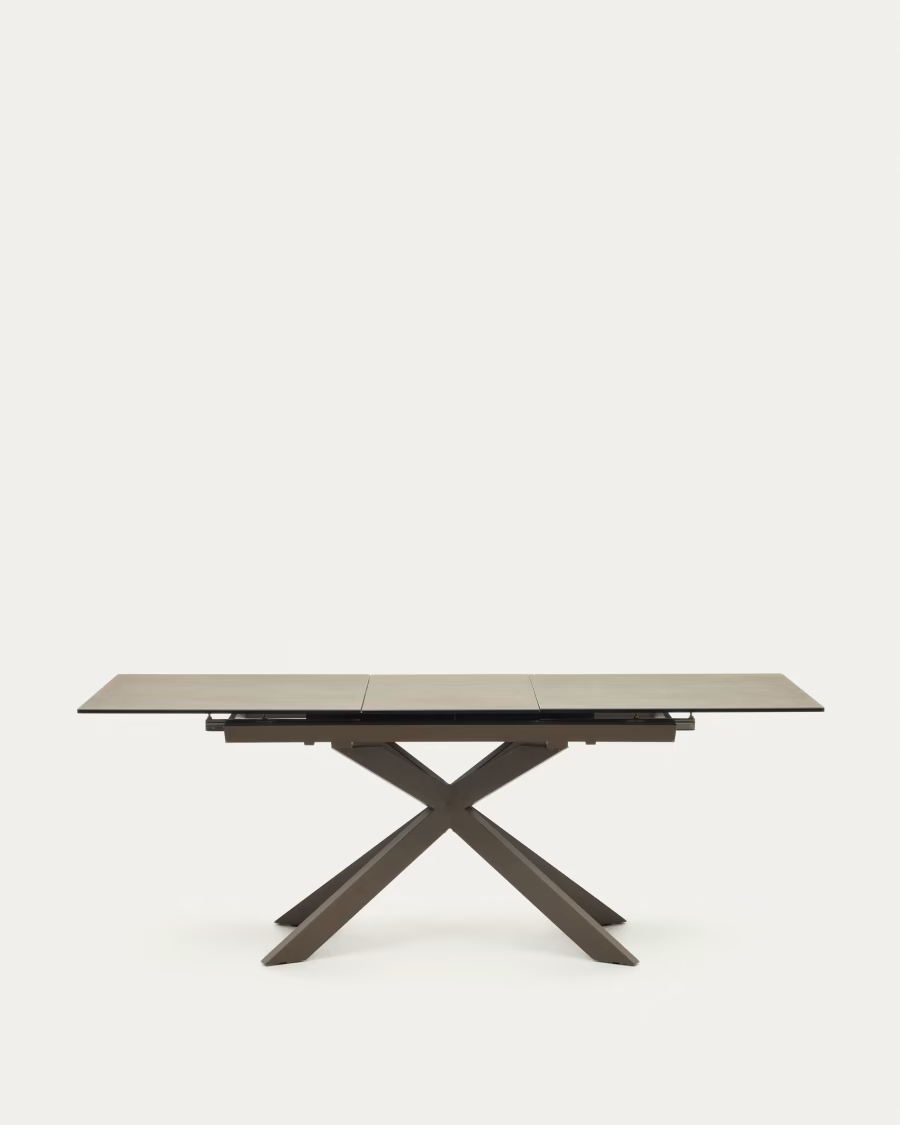 Kave Home Atminda extendable table, porcelain and steel legs with a brown finish