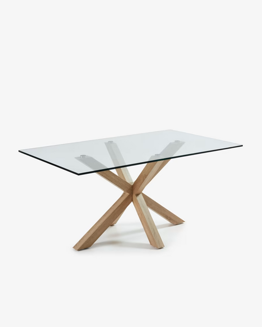 Kave Home Argo glass table with steel legs with wood-effect finish 160 x 90 cm