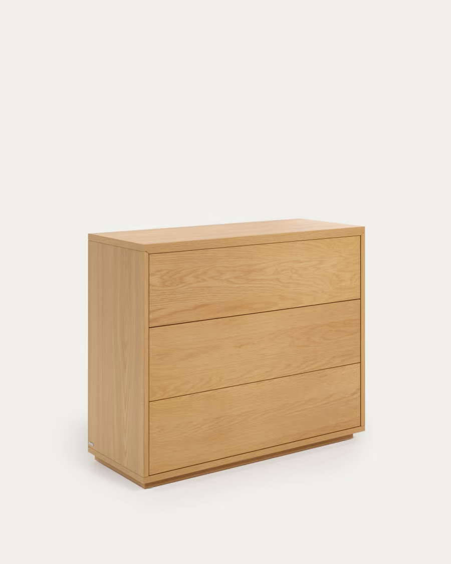 Kave Home Abilen 3-drawer oak veneer chest of drawers, 90 x 75 cm, FSC certifie