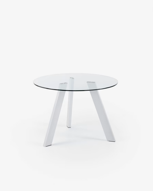 Kave Home Carib Table 110 epoxy blanc verre trasparent